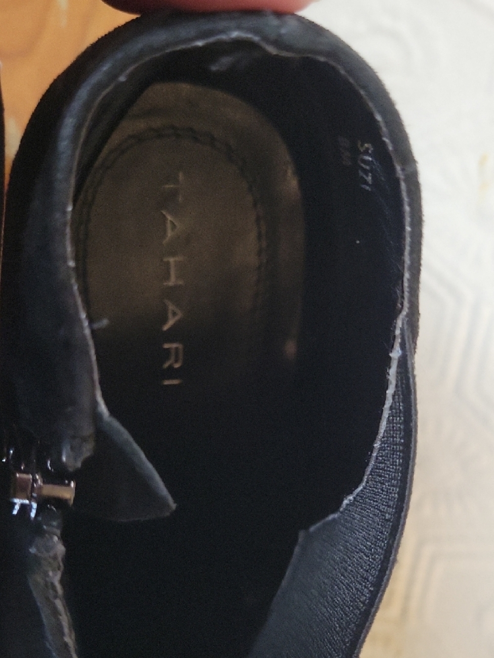 Tahari Black Suede Ankle Bootie‎ - US 8 — Silver Cutout Heel - Sleek Dress Boot - Picture 11 of 11
